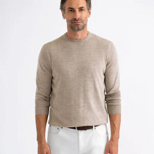 Proper Cloth Men's Size L Merino Wool Taupe Crewneck Sweater